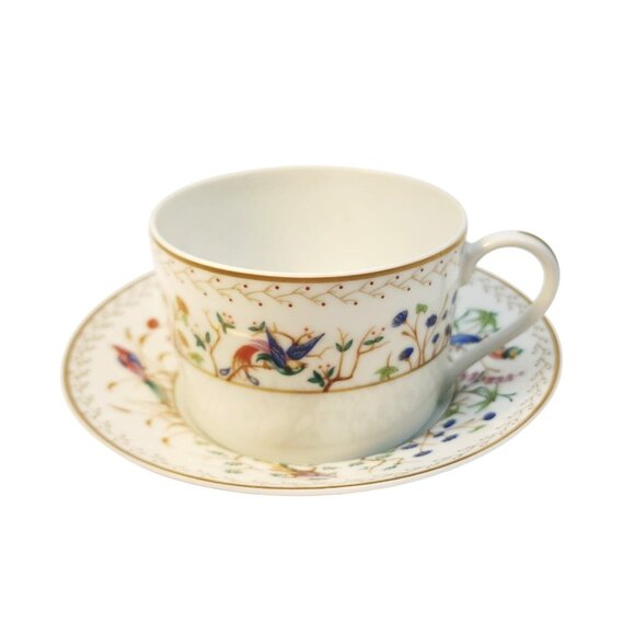Tiffany & Co. Audubon Pattern Limoges France Flat Tea Cup & Saucer Gold Rim Hand - Picture 2 of 16